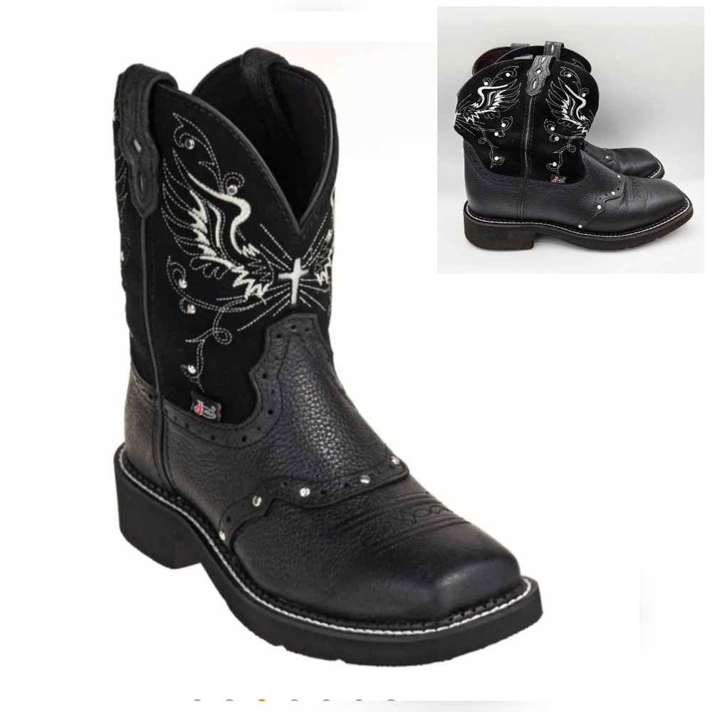 Justin Gypsy Mandra Black Western Boots Y2k Style Wing Cross Embroidery W Sz 10